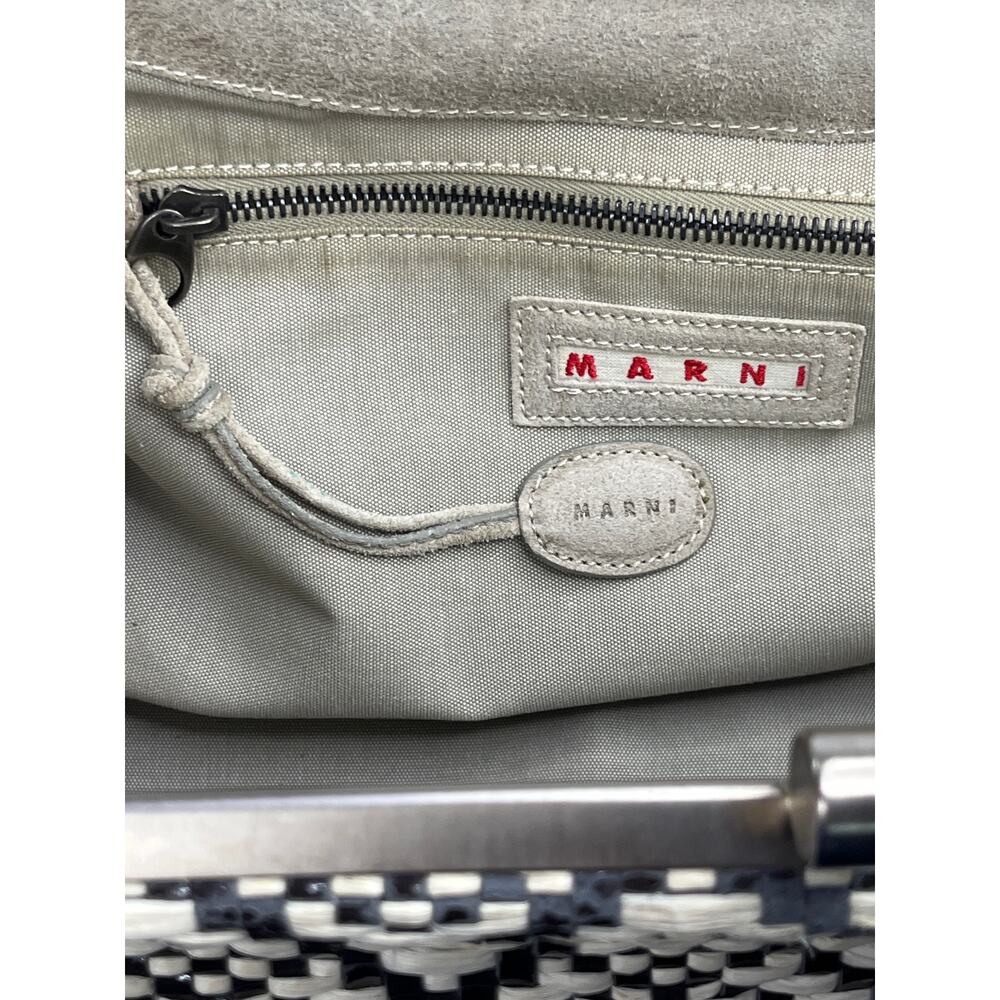 Marni Woven Frame HandBag Black Cream Resin Top Handle Italy Statement Modern - Picture 4 of 14